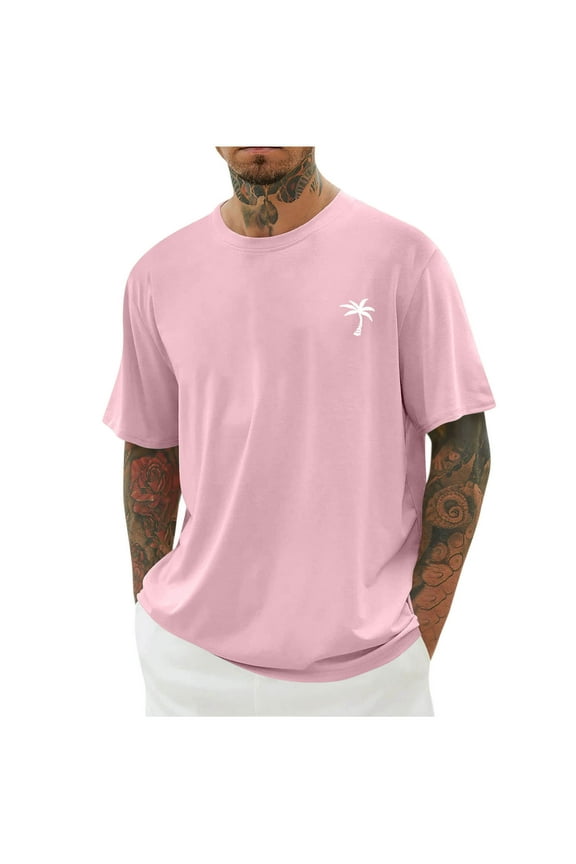 ZVNAΖH Men Beach Palm Tree Print T-shirt Short Sleeve Crew Neck Soft Fitted Tees Oversized Cool Summer Vacation Tops, Sizes S-5XL