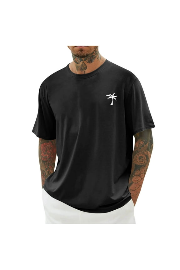 ZVNAΖH Men Beach Palm Tree Print T-shirt Short Sleeve Crew Neck Soft Fitted Tees Oversized Cool Summer Vacation Tops, Sizes S-5XL