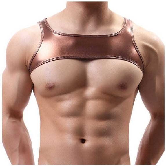 ZVNAΖH Men Shiny Crop Tank Top Metallic Sleeveless Muscle Top Chest Harness Bolero Shrugs Clubwear