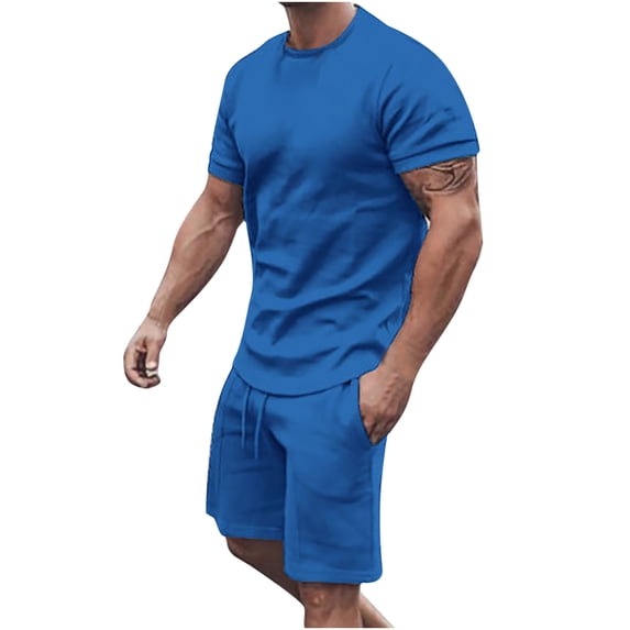 ZVNAΖH Men's 2 Piece Casual Tracksuit Set, Crew Neck Short Sleeve T-Shirt & Athletic Shorts for Summer & Daily Wear