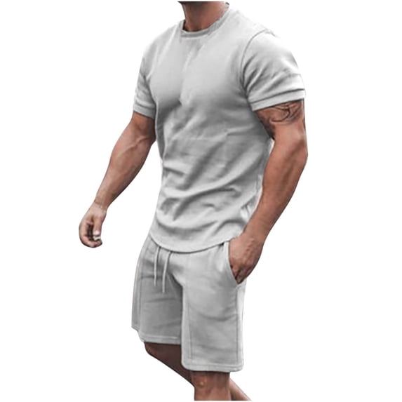 ZVNAΖH Men's 2 Piece Casual Tracksuit Set, Crew Neck Short Sleeve T-Shirt & Athletic Shorts for Summer & Daily Wear