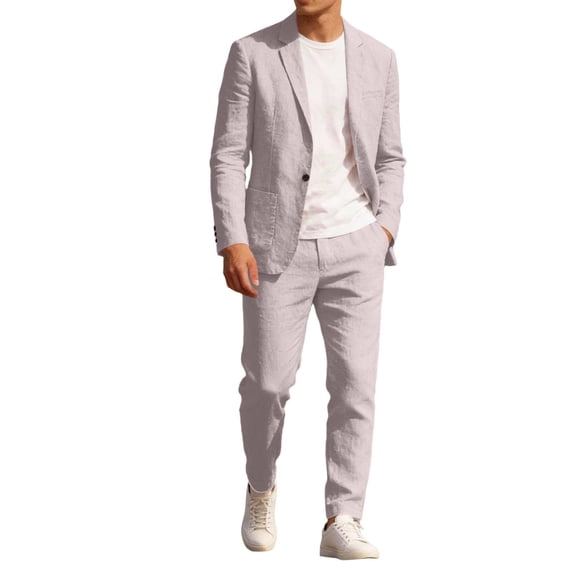 ZVNAΖH Men's 2 Piece Linen Suits Set Regular Fit Casual Lightweight One Button Blazer Jacket and Pull-on Pant Summer Beach Wedding, M-4XL