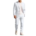 thumbnail image 1 of ZVNAΖH Men's 2 Piece Linen Suits Set Regular Fit Casual Lightweight One Button Blazer Jacket and Pull-on Pant Summer Beach Wedding, M-4XL, 1 of 9
