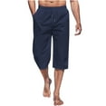 thumbnail image 1 of ZVNAΖH Men's 3/4 Below Knee Shorts Casual Cotton Linen Capri Pants Drawstring Elastic Waist Straight Leg Cropped Trousers with Pockets, 1 of 4