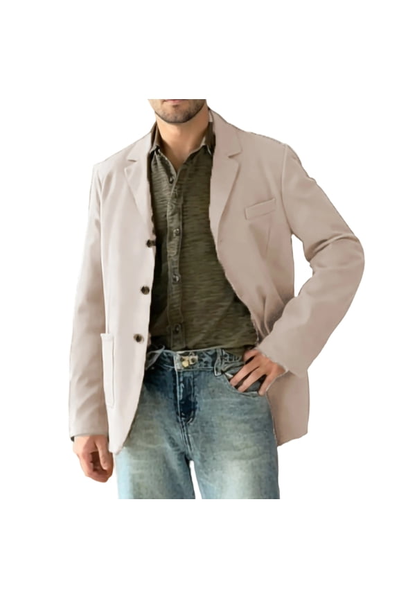 ZVNAΖH Men's 3 Button Blazer, Relaxed Fit Casual Suit Jacket with Patch Pockets, Lightweight Business Outerwear, S-3XL