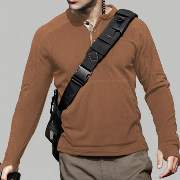 ZVNAΖH Men's 3 Button Collared Pullover Fall Winter Warm Sweatshirt with Thumb Holes Soft Brushed Fleece Pullover Sweater