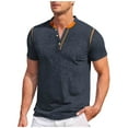 thumbnail image 1 of ZVNAΖH Men's 3 Button Short Sleeve Collar Shirts Casual Solid Basic Henley Shirts Summer Lightweight T-Shirts, 1 of 3