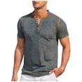 thumbnail image 1 of ZVNAΖH Men's 3 Button Short Sleeve Collar Shirts Casual Solid Basic Henley Shirts Summer Lightweight T-Shirts, 1 of 3
