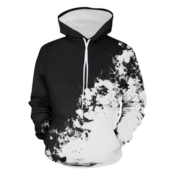 ZVNAΖH Men's 3D Splash Print Hoodie, Long Sleeve Pullover with Contrast Hood Lining, Drawstring Hood and Kangaroo Pocket, S-4XL