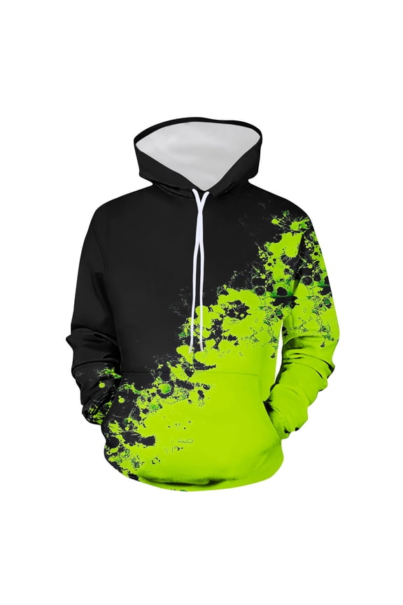 ZVNAΖH Men's 3D Splash Print Hoodie, Long Sleeve Pullover with Contrast Hood Lining, Drawstring Hood and Kangaroo Pocket, S-4XL