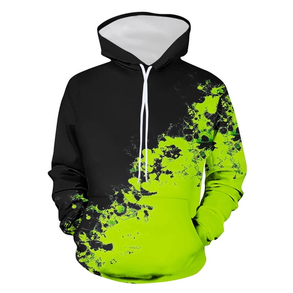 ZVNAΖH Men's 3D Splash Print Hoodie, Long Sleeve Pullover with Contrast Hood Lining, Drawstring Hood and Kangaroo Pocket, S-4XL