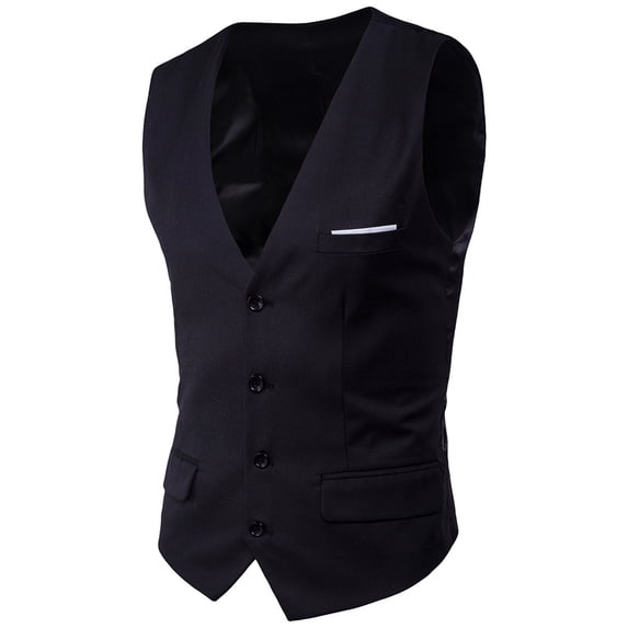 ZVNAΖH Men's 4-Button Twill Suit Vest, Slim Fit V-Neck Waistcoat with Pocket Square, Formal Business Outerwear, US 4-12