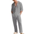 thumbnail image 1 of ZVNAΖH Men's Boho Linen 2-Piece Set Long Sleeve Hooded Button Up Shirt & Drawstring Pants Summer Beach Casual Outfit, 1 of 9
