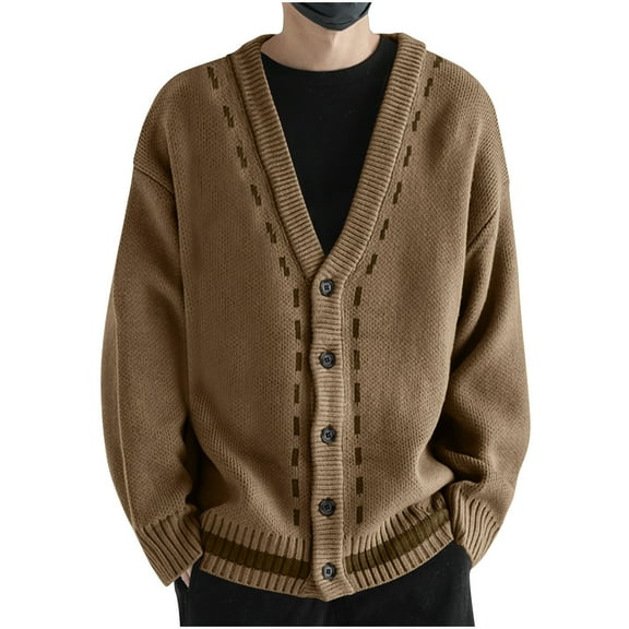 ZVNAΖH Men's Button Down Cardigan Sweaters - Fall Winter Loose V Neck Long Sleeve Casual Cozy Knitted Outwear Jackets