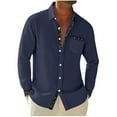 thumbnail image 1 of ZVNAΖH Men's Button Down Long Sleeve Shirt Linen Beach Shirt Hawaiian Vacation Shirt Casual Solid Spread Collar Summer Shirts with Pocket, 1 of 9