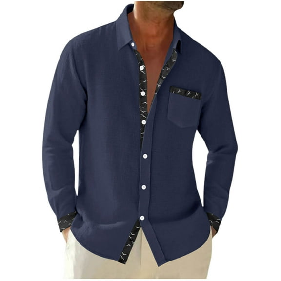 ZVNAΖH Men's Button Down Long Sleeve Shirt Linen Beach Shirt Hawaiian Vacation Shirt Casual Solid Spread Collar Summer Shirts with Pocket
