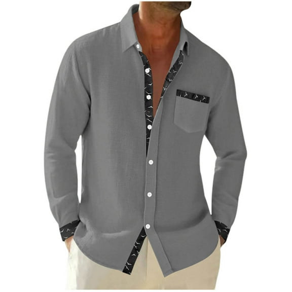 ZVNAΖH Men's Button Down Long Sleeve Shirt Linen Beach Shirt Hawaiian Vacation Shirt Casual Solid Spread Collar Summer Shirts with Pocket