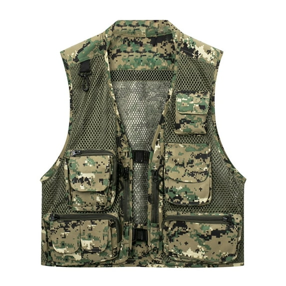 ZVNAΖH Men's Camouflage Outdoor Work Safari Fishing Travel Photo Cargo Vest Multi Pockets Breathable Waistcoat Jacket