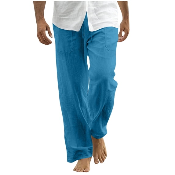 ZVNAΖH Men's Casual Linen Pants Loose Fit Drawstring Waist Lightweight Linen Trousers Summer Yoga Beach Long Pants