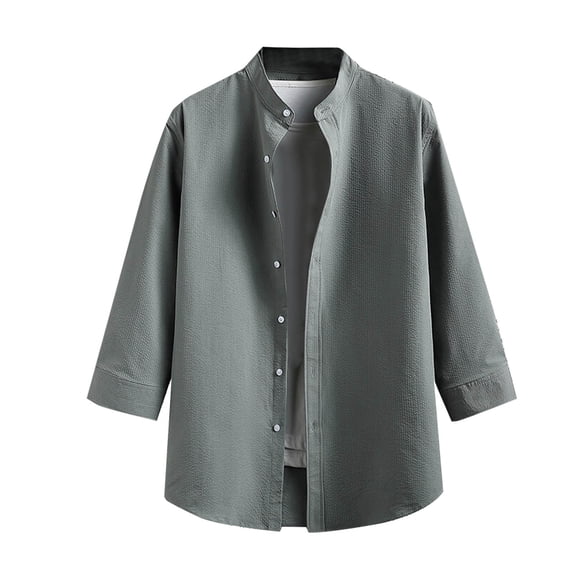 ZVNAΖH Men's Casual Short Sleeve Button Down Shirts Comfy Solid Color Stand Up Collar Shirts Go Out Street Wear Shirts