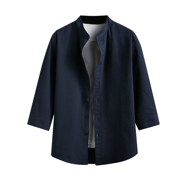 ZVNAΖH Men's Casual Short Sleeve Button Down Shirts Comfy Solid Color Stand Up Collar Shirts Go Out Street Wear Shirts