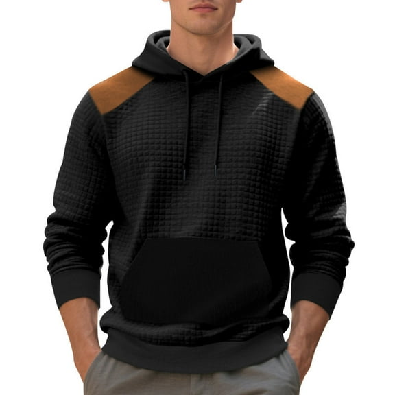 ZVNAΖH Men's Casual Sweatshirts Long Sleeve Drawstring Color Block Pullover Jacquard knitting Hoodies with Pockets