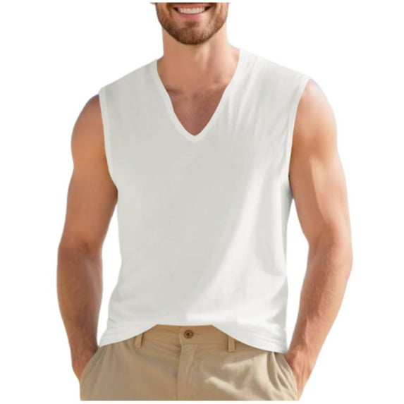 ZVNAΖH Men's Casual Tank Tops Cotton V Neck Sleeveless T Shirts Summer Beach Lightweight Muscle Tee