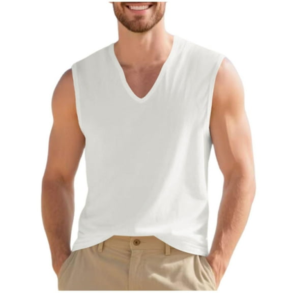 ZVNAΖH Men's Casual Tank Tops Cotton V Neck Sleeveless T Shirts Summer Beach Lightweight Muscle Tee