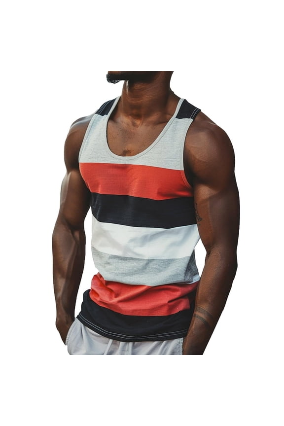 ZVNAΖH Men's Casual Tank Tops Crew Neck Sleeveless T Shirts Summer Beach Lightweight Muscle Tee Striped/Colorblock