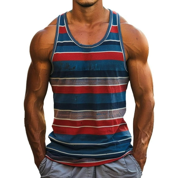 ZVNAΖH Men's Casual Tank Tops Crew Neck Sleeveless T Shirts Summer Beach Lightweight Muscle Tee Striped/Colorblock