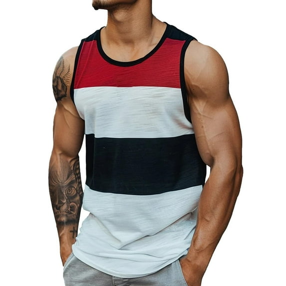 ZVNAΖH Men's Casual Tank Tops Crew Neck Sleeveless T Shirts Summer Beach Lightweight Muscle Tee Striped/Colorblock