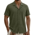 thumbnail image 1 of ZVNAΖH Men's Casual Textured Short Sleeve Shirt, Plain Button Down Cuban Collar Top for Daily & Vacation, S-3XL, 1 of 7