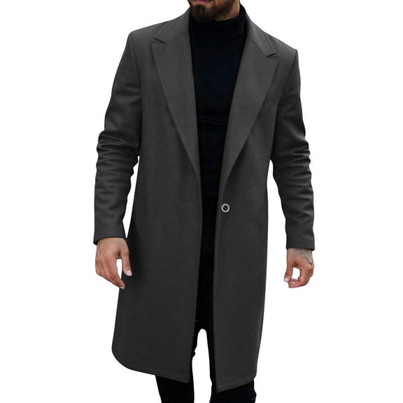 ZVNAĪ–H Men's Casual Trench Coat Slim Fit Notched Collar Long Jacket Overcoat Single Breasted Pea Coat wih Pockets