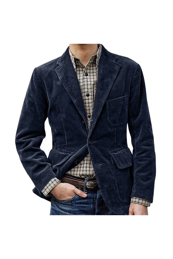 ZVNAΖH Men's Corduroy 2-Button Blazer, Notch Lapel Vintage Casual Suit Jacket with Patch Pockets, Autumn Winter Outerwear, S-2XL
