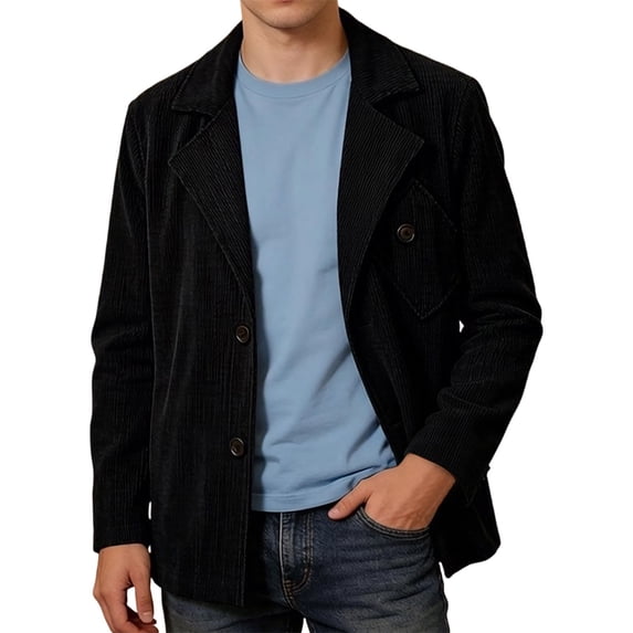 ZVNAΖH Men's Corduroy Blazer Jacket, Two-Button Notch Lapel Casual Sport Coat with Buttoned Chest Pocket, Long Sleeve Relaxed Outerwear, S-3XL