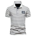 thumbnail image 1 of ZVNAΖH Men's Cotton Short Sleeve T-shirts 3 Button Striped Stand Up Collar Tees Comfy Daily Summer Tops Golf Shirts, 1 of 2