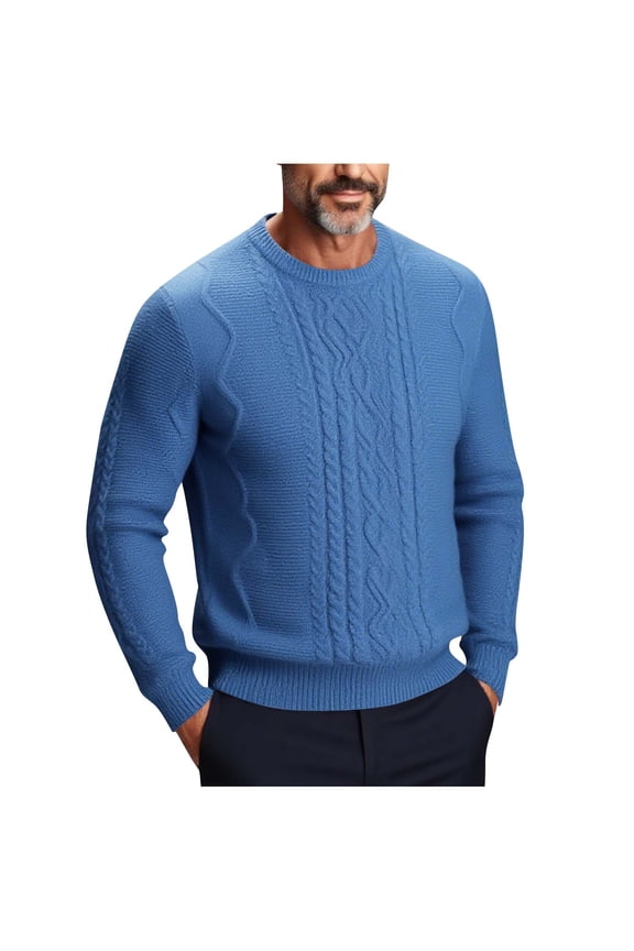 ZVNAΖH Men's Crewneck Pullover Sweater Fisherman Long Sleeve Chunky Knit Sweater Winter Texture Knitted Sweaters
