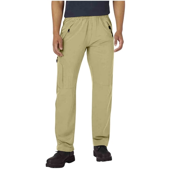 ZVNAΖH Men's Elastic Waist Hiking Pants Nylon Quick-Dry Lightweight Outdoor Sweatpants Travel Golf Cargo Safari Pants Zipper Pockets