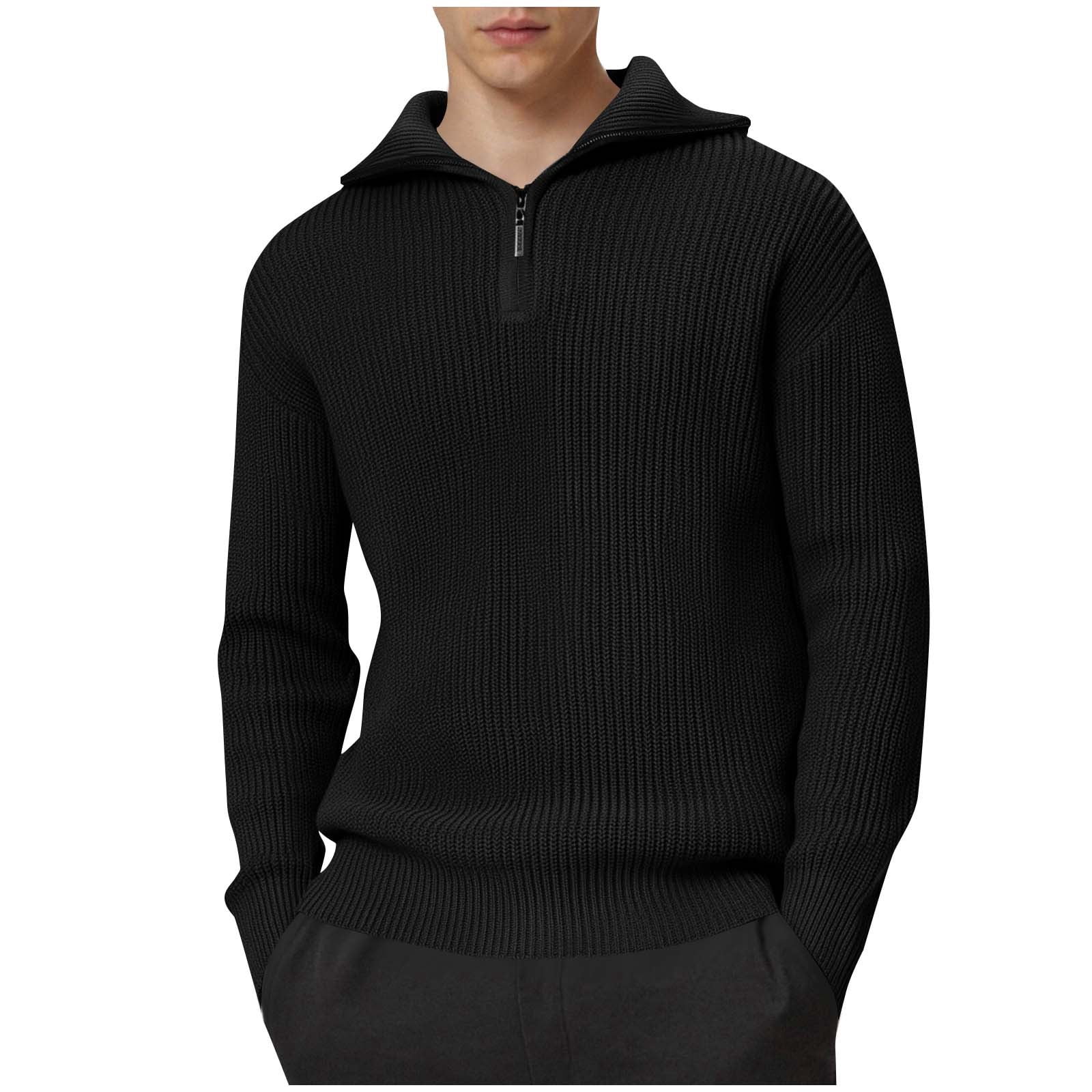 ZVNAΖH Men's Fashion Quarter Zip Pullover Long Sleeve Quilted Fall Ribbed Knit Sweatshirt Polo Mock Neck Sweaters