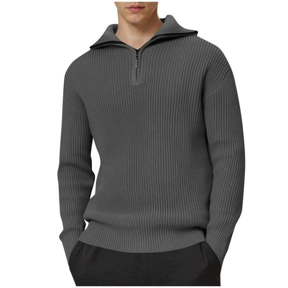 ZVNAΖH Men's Fashion Quarter Zip Pullover Long Sleeve Quilted Fall Ribbed Knit Sweatshirt Polo Mock Neck Sweaters