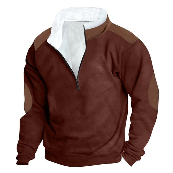 ZVNAΖH Men's Fleece Lined 1/4 Zip Pullover, Color Block Stand Collar Sweatshirt with Elbow Patches, Warm Casual Tops for Fall Winter, S-5XL