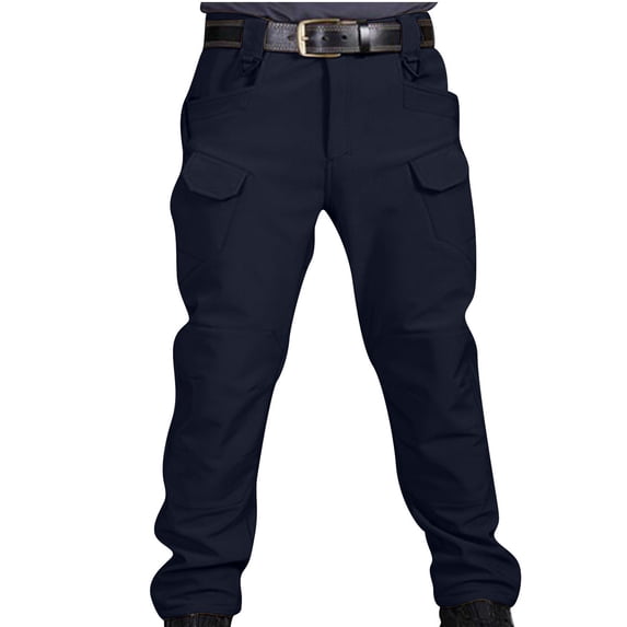 ZVNAΖH Men's Fleece Lined Tactical Cargo Pants, Elastic Waist Multi-Pocket Combat Pants for Winter Outdoor Activities, XS-3XL