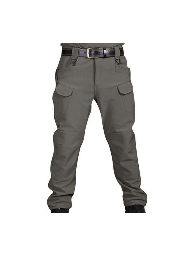 ZVNAΖH Men's Fleece Lined Tactical Cargo Pants, Elastic Waist Multi-Pocket Combat Pants for Winter Outdoor Activities, XS-3XL
