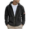 thumbnail image 1 of ZVNAΖH Men's Fuzzy Hoodies Double-sided Velvet Zipper Sweatshirt American Flag Tag Full Zip Fleece Hooded Jacket with Pocket, 1 of 9
