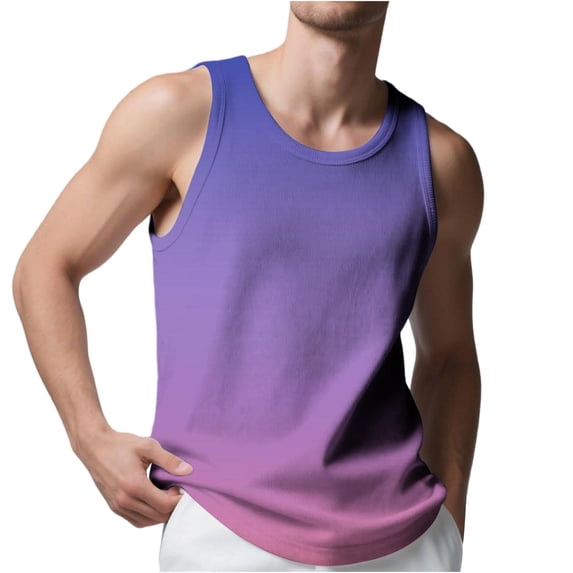 ZVNAΖH Men's Gradient Tank Tops Blend Cotton Knit Sleeveless Shirt Moisture Wicking Casual Gym Workout Shirts Cooling Muscle Tee Shirt