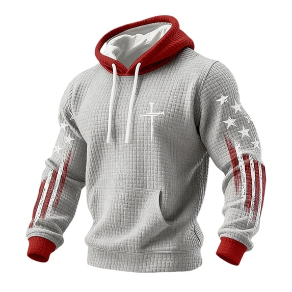 ZVNAΖH Men's Grid Knit Hoodie, Long Sleeve Plaid Textured Pullover with Front Pocket, Printed Casual Hooded Sweatshirt for Fall, Winter, S-4XL
