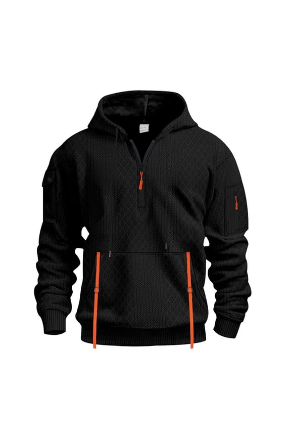 ZVNAΖH Men's Half Zip Pullover Jacquard Knit Hooded Tactical Cargo Sweatshirt Casual Long Sleeve Hoodie with Multi-pockets