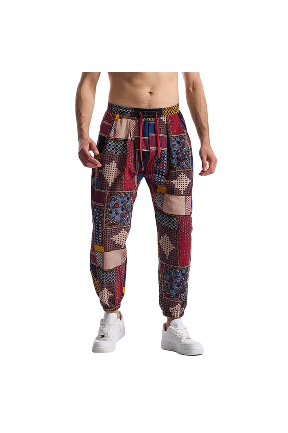 ZVNAΖH Men's Harem Jogger Pants Drawstring Waist Paisley Print Pants Casual Cotton Blend Summer Vacation Pants Streetwear Hippie Yoga Pants