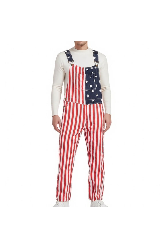 ZVNAΖH Men's Independence Day US Flag Printed Bib Overalls Festival Denim Jumpsuits Work Bibs Coveralls Gifts