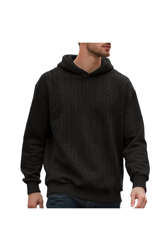 ZVNAΖH Men's Jacquard knit Hoodie Soft Comfy Warm Pullover Sweater Fall Winter Hooded Tops, S-3XL